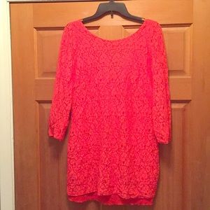 Coral Lace Long Sleeve Dress